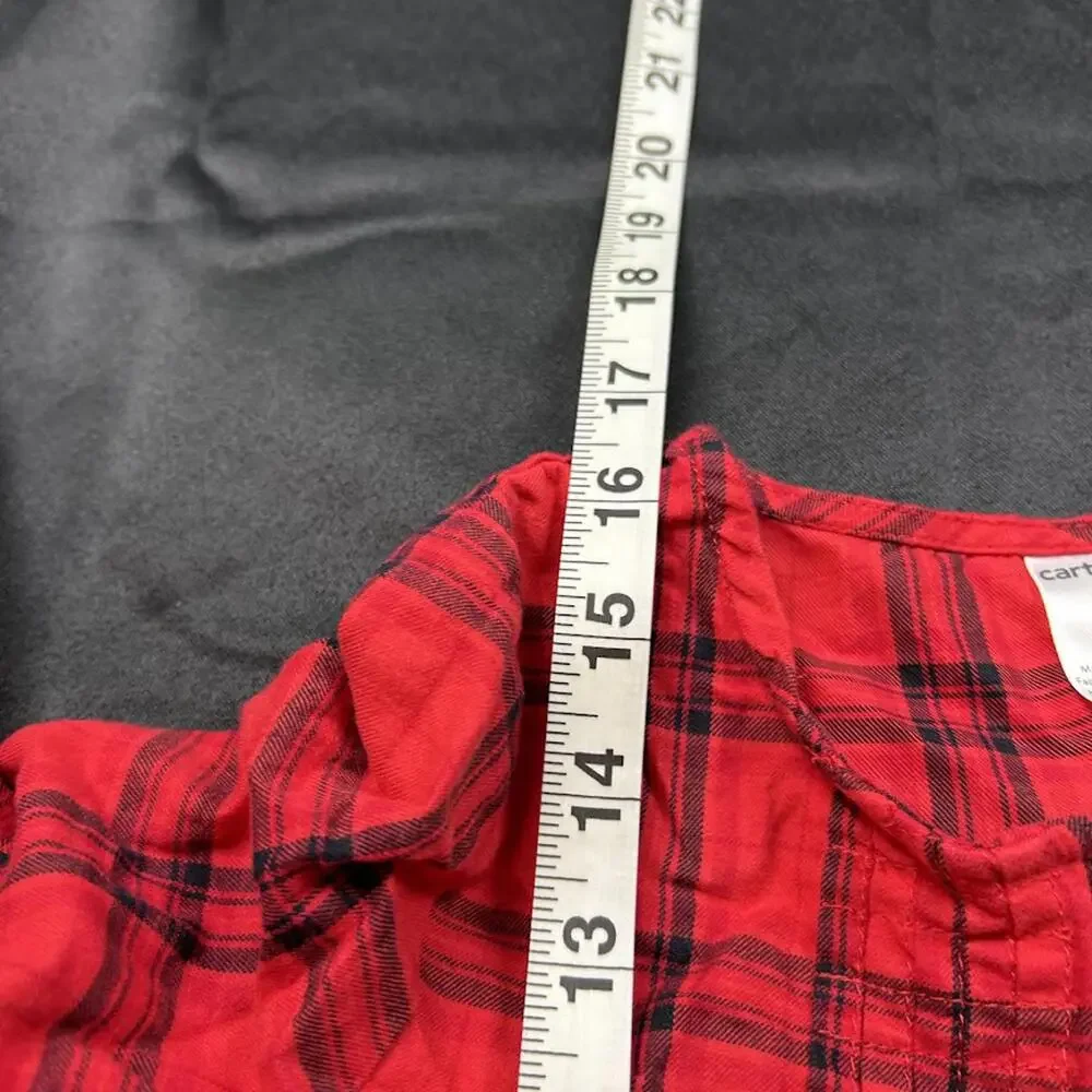 Carter’s Girls Red & Black Flannel Shirt Size 6 Long Sleeve Half Button Up Plaid